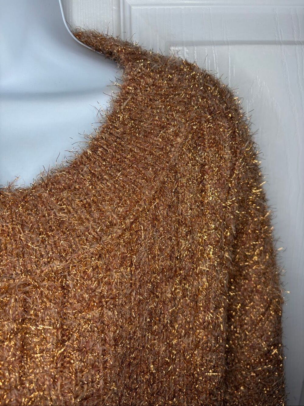 Anthropologie Boat-Neck Tinsel Cardigan Sparkly Sweater Mink Blush M NWT - Picture 6 of 16